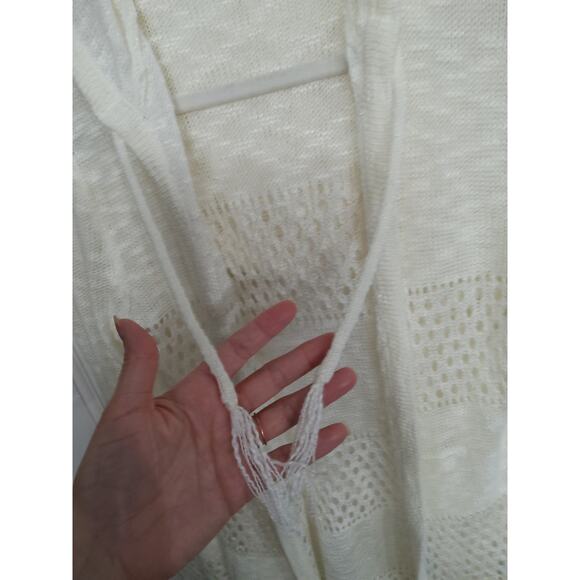 Boho eyelet cream duster cardigan Cottagecore lightweight fairy Ties coastal - Picture 3 of 10